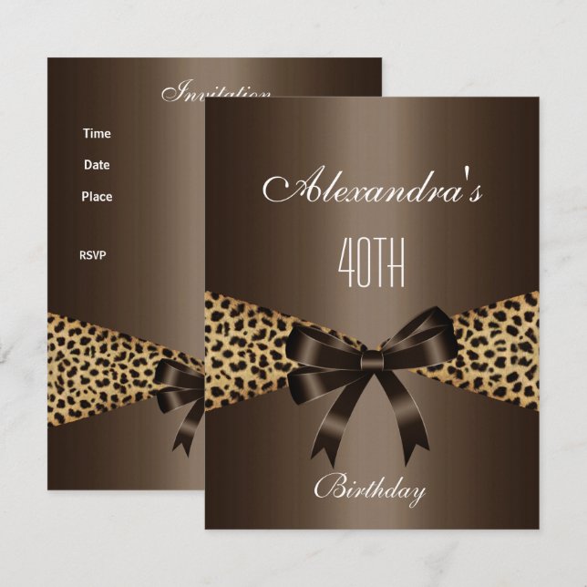 Invitation d'anniversaire 40 ans Animal Brun Léopa (Devant / Derrière)
