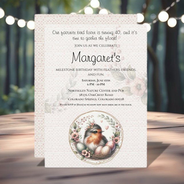 Invitation d'anniversaire 40 ans aquarelle d'oisea (Celebrate your love for our feathered friends with this delightful collection. )