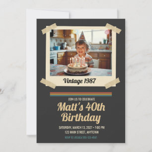 Invitation d'anniversaire 40 ans avec photo vintag