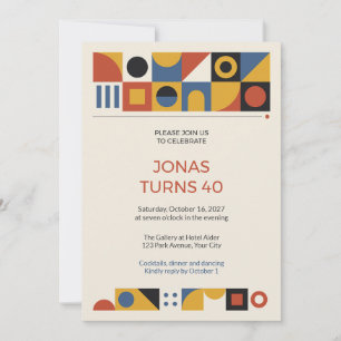 Invitation d'anniversaire 40 ans Bauhaus Géométriq