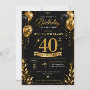 Invitation d'anniversaire 40 ans Black Gold   Pail
