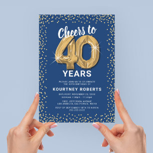 Invitation d'anniversaire 40 ans Bleu Or