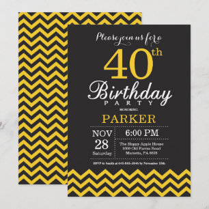 Invitation d'anniversaire 40 ans Chevron noir et j