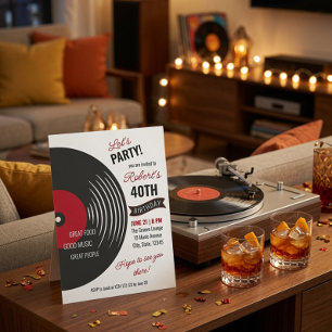 Invitation d'anniversaire 40 ans disque vinyle rét