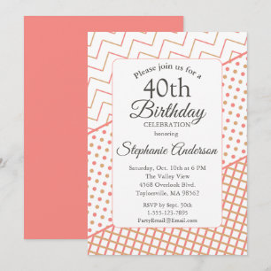 Invitation d'anniversaire 40 ans élégante corail g