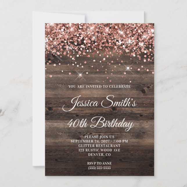 Invitation d'anniversaire 40 ans en or rose paille (Devant)