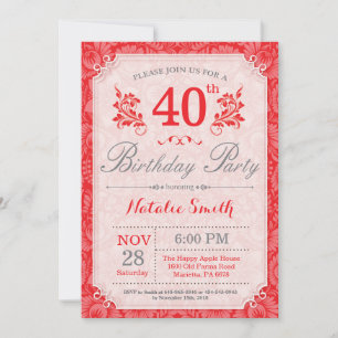 Invitation d'anniversaire 40 ans Floral Rouge pour