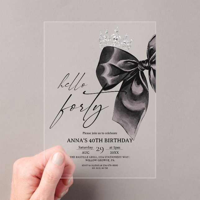 Invitation d'anniversaire 40 ans Forty Black Bow (In situ (ordinateur de poche))