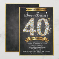 Invitation d'anniversaire 40 ans Gold Diamond Chal