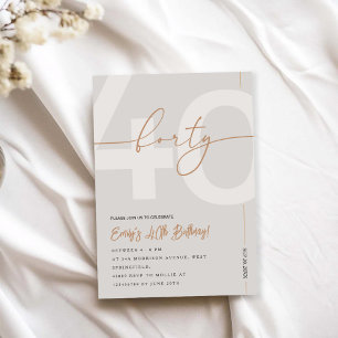 Invitation d'anniversaire 40 ans Moderne Beige & O