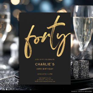 Invitation d'anniversaire 40 ans moderne noir et o