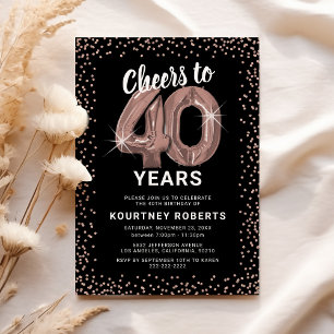 Invitation d'anniversaire 40 ans Noir & Or Rose