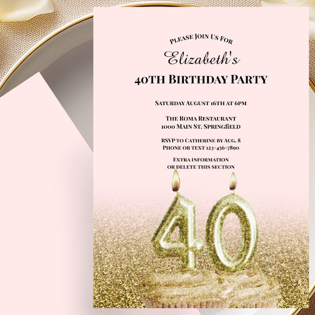 Invitation d'anniversaire 40 ans pour elle rose et (Créateur téléchargé)