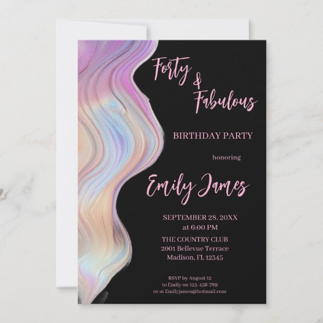 Invitation d'anniversaire 40 ans pour femme (Devant)