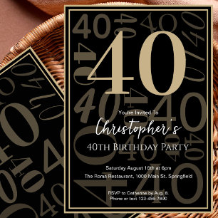 Invitation d'anniversaire 40 ans pour lui en noir