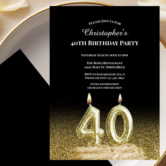 Invitation d'anniversaire 40 ans pour lui noir et  (Créateur téléchargé)