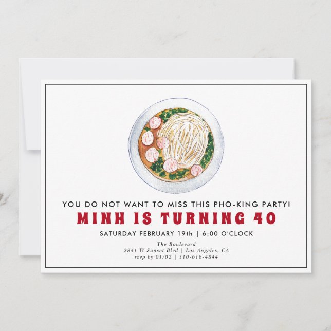 Invitation d'anniversaire 40 ans pour Phở vietnami (Devant)