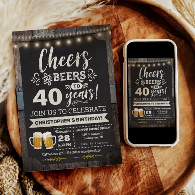 Invitation d'anniversaire 40 ans Surprise Cheers a (Surprise Cheers and Beers 40th Birthday Invitation)