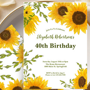 Invitation d'anniversaire 40 ans Tournesols Aquare