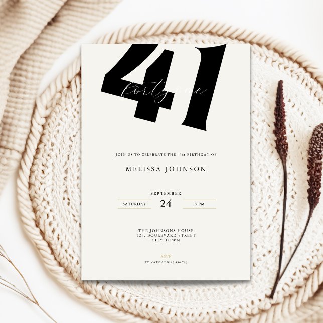Invitation d'anniversaire 41 ans minimaliste - Typ (Minimal 41st birthday invitation with stylish bold typography)