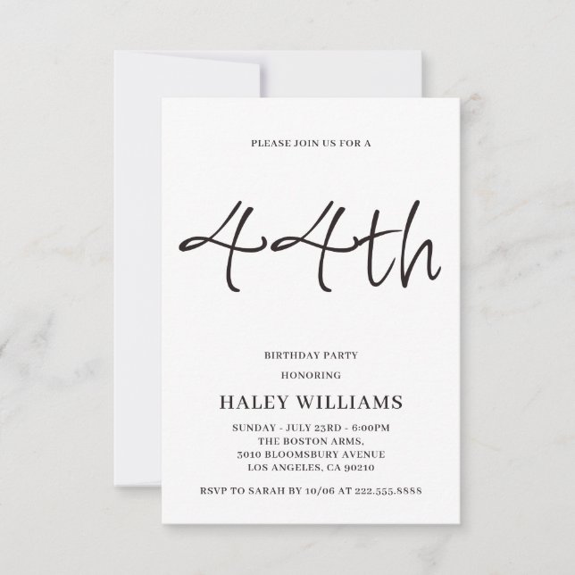 Invitation d'anniversaire 44 ans calligraphie simp (Devant)