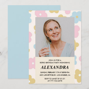 Invitation d'anniversaire 45 ans Fleurs rétro Groo