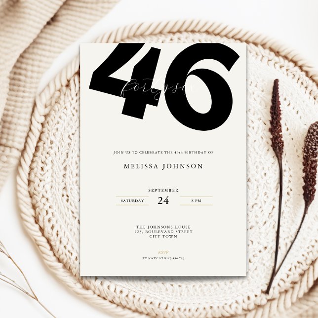 Invitation d'anniversaire 46 ans minimale - Typo g (Minimal 46th birthday invitation with stylish bold typography)