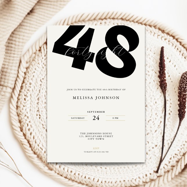 Invitation d'anniversaire 48 ans minimale - Typo g (Minimal 48th birthday invitation with stylish bold typography)