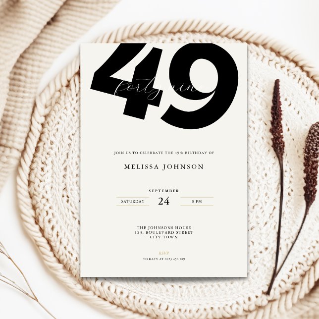 Invitation d'anniversaire 49 ans Minimal - Typo Gr (Minimal 49th birthday invitation with stylish bold typography)