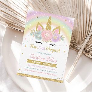 Invitation d'anniversaire 4 ans de licorne magique