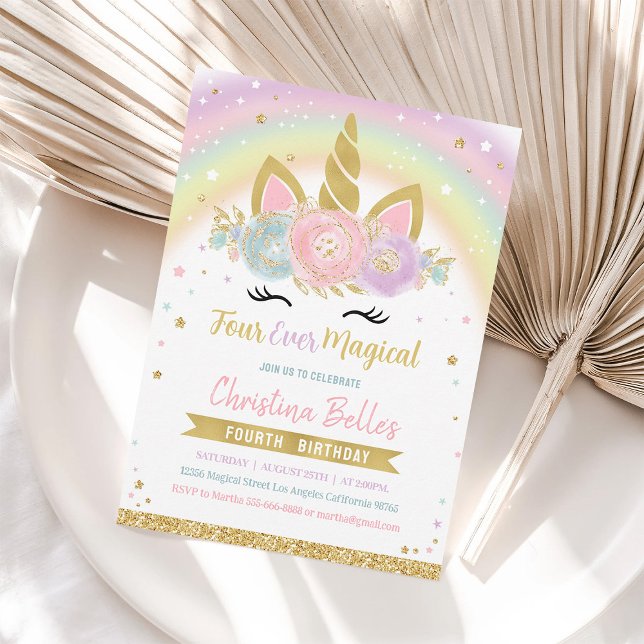 Invitation d'anniversaire 4 ans de licorne magique (Créateur téléchargé)