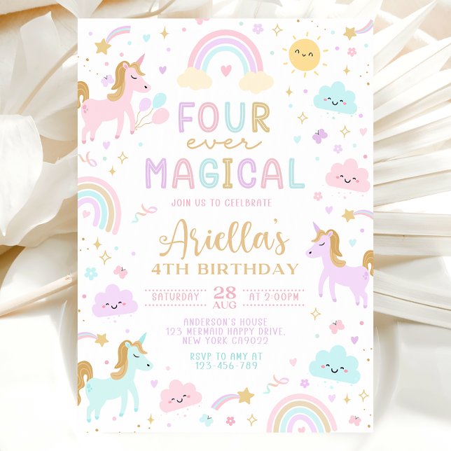 Invitation d'anniversaire 4 ans de sirène, Quatre  (mermaid 4th invitation)