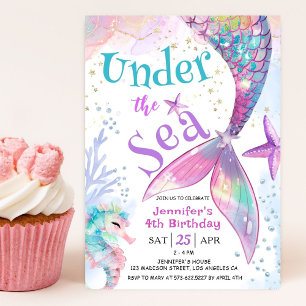 Invitation d'anniversaire 4 ans de sirène sous la