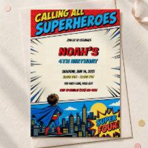 Invitation d'anniversaire 4 ans de super-héros, Su