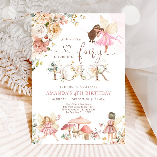 Invitation d'anniversaire 4 ans fille Fée Fleur Sa (Créateur téléchargé)
