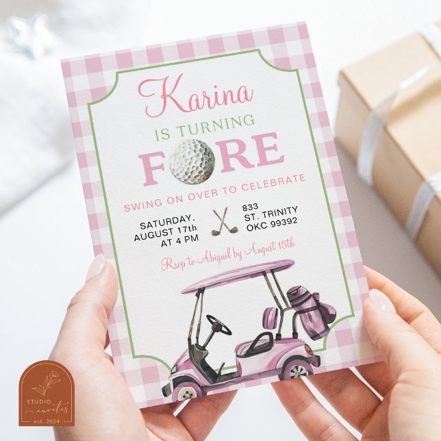 Invitation d'anniversaire 4 ans fille golf preppy  (Créateur téléchargé)