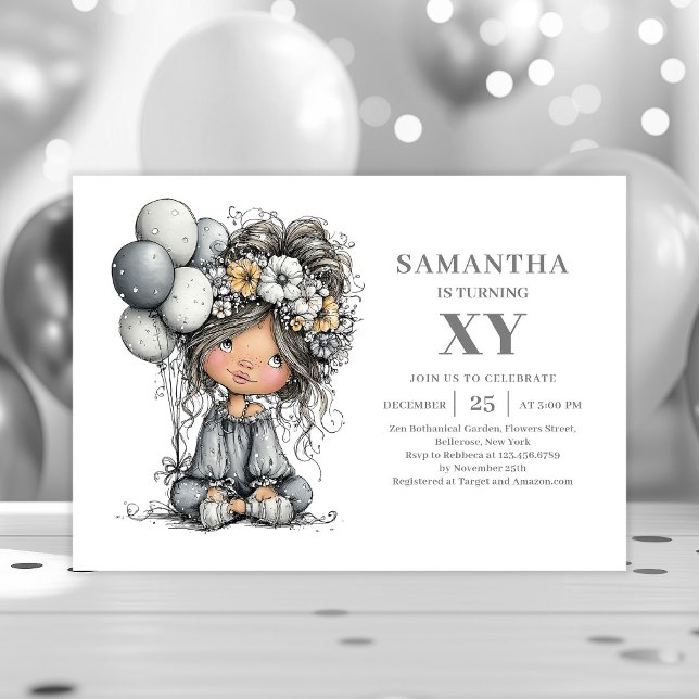 Invitation d'anniversaire 4 ans Fille Toddler Humo (Humor Toddler Girl Black Gold 4th Birthday Invitation

)