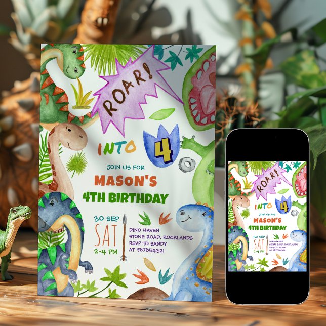 Invitation d'anniversaire 4 ans garçon dinosaure (Créateur téléchargé)