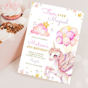 Invitation d'anniversaire 4 ans Licorne, Magica Po