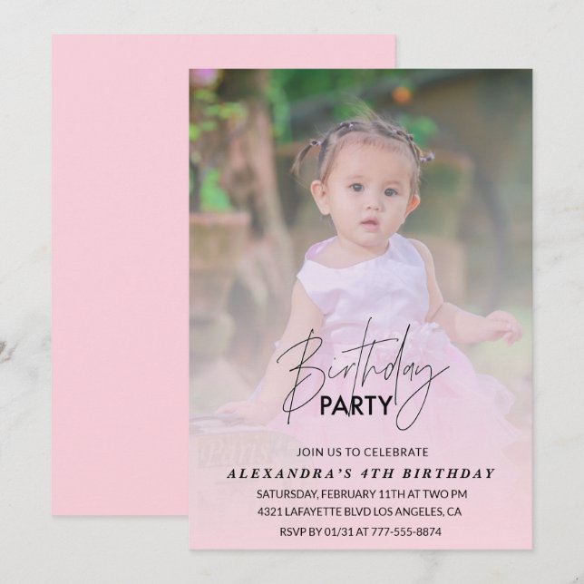 Invitation d'anniversaire 4 ans Photo fête d'anniv (Devant / Derrière)