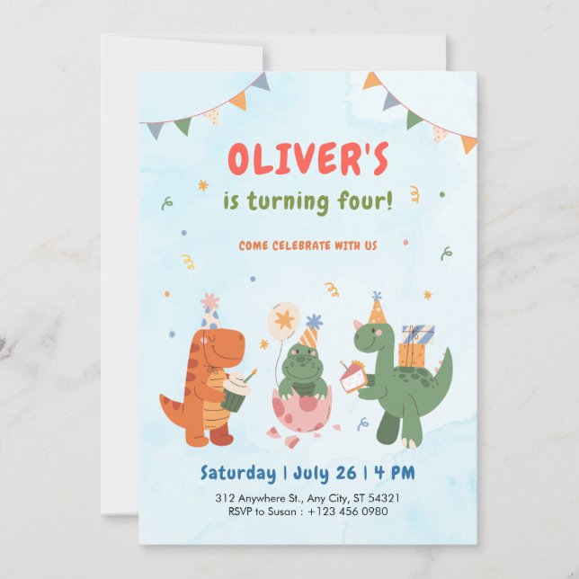 Invitation d'anniversaire 4 ans pour enfants avec  (Devant)