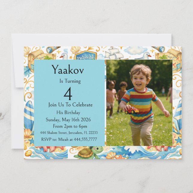 Invitation d'anniversaire 4 ans pour garçon avec p (Devant)