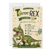 Invitation d'anniversaire 4 ans Quatre Rex Dinosau
