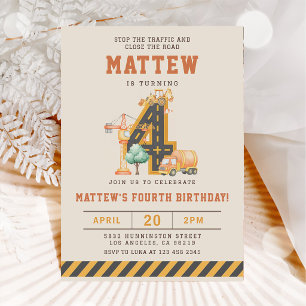 Invitation d'anniversaire 4 ans Véhicules de Const