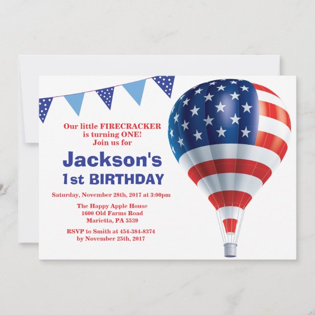 Invitation d'anniversaire 4 juillet (Devant)