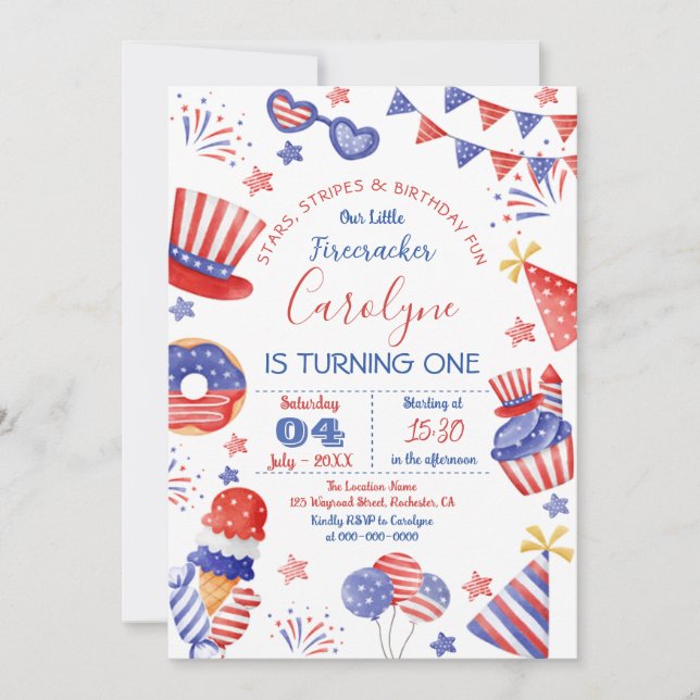 Invitation d'anniversaire 4 juillet (Devant)
