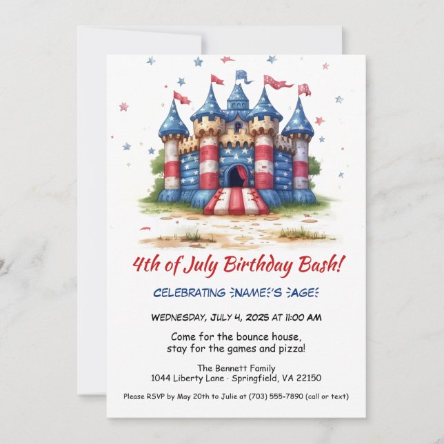 Invitation d'anniversaire 4 juillet Bounce House (Devant)