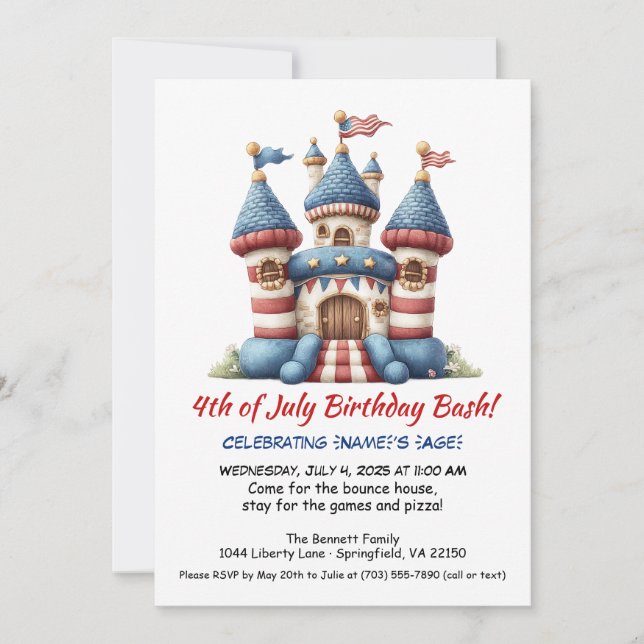 Invitation d'anniversaire 4 juillet Bounce House (Devant)