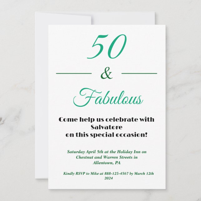Invitation d'anniversaire 50 ans 50 & Fabuleux (Devant)