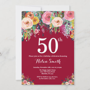 Invitation d'anniversaire 50 ans à fleurs de Bourg
